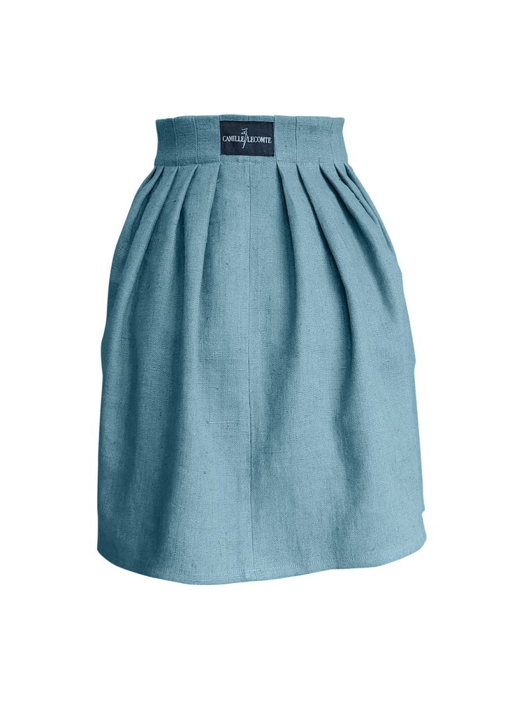 Jupe Courte Minimaliste en Lin - Bleu Stone