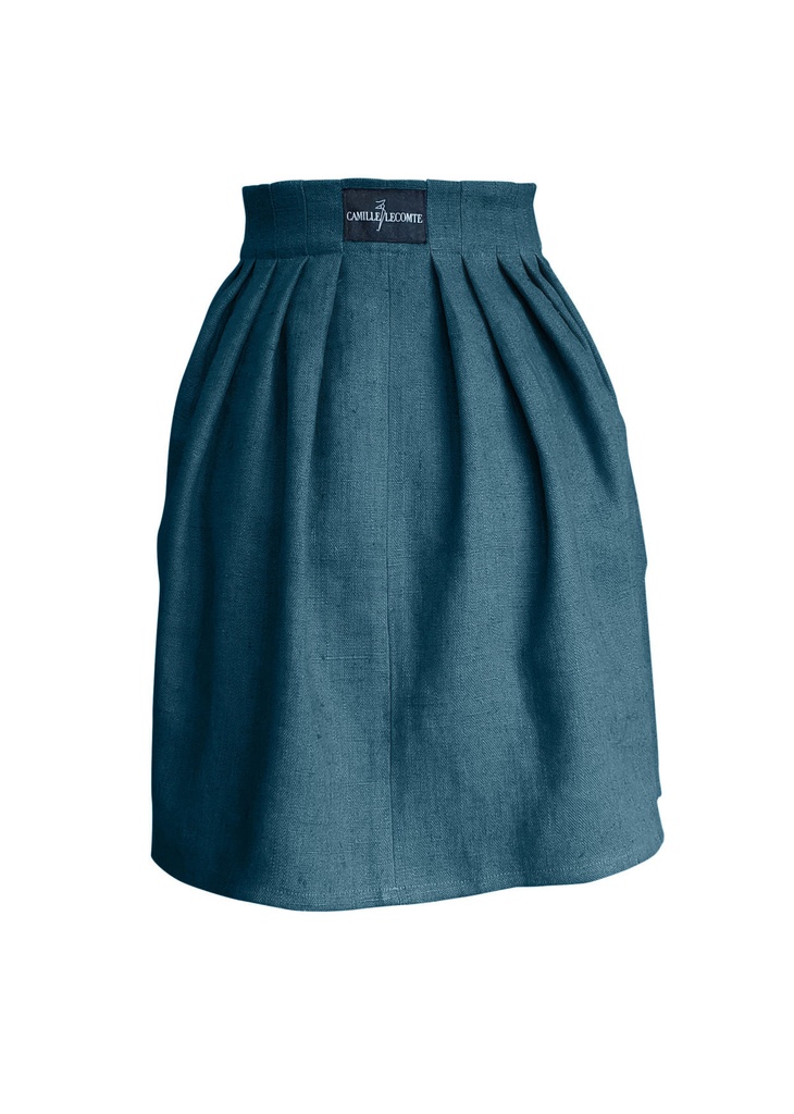 Jupe Courte Minimaliste en Lin - Bleu Stone