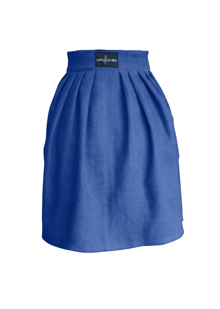 Jupe Courte Minimaliste en Lin - Bleu Stone