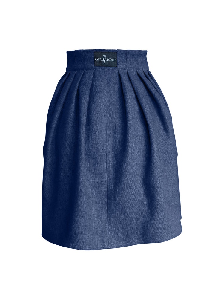 Jupe Courte Minimaliste en Lin - Bleu Stone